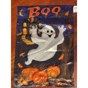 12 x 15 in Halloween ghost BOO shiny garden House Flag Jack o lantern NEW